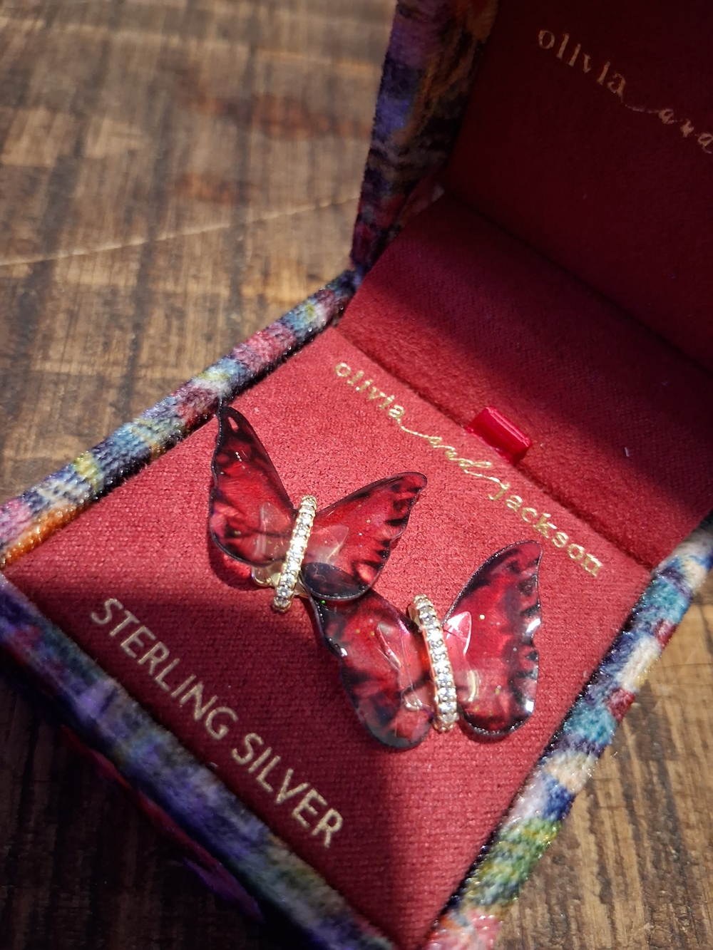 Olivia and Jackon Red Butterfly Sterling Silver Earrings